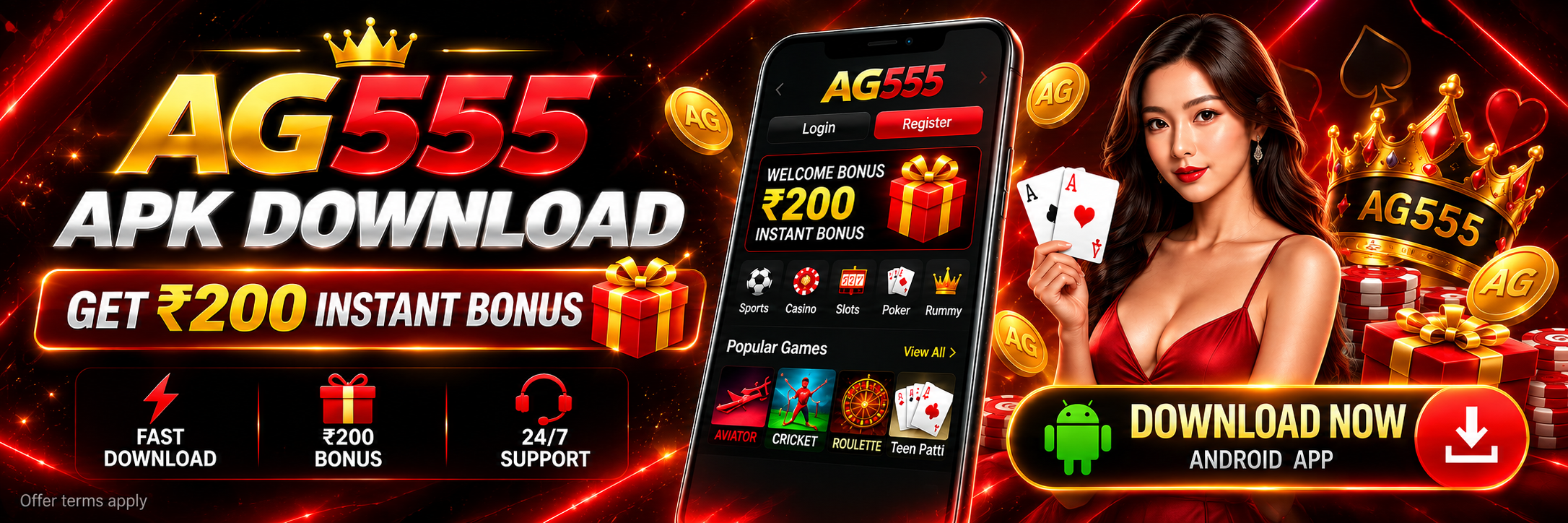 AG555 APK download and welcome bonus